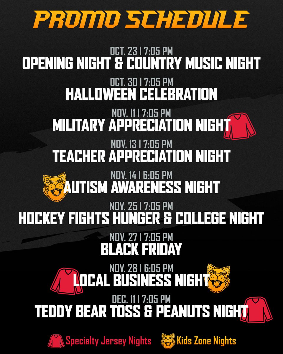 PHProwlers's tweet photo. WAKE UP! THE PROMO SCHEDULE DROPPED! 

Which night are you looking forward to the most?

Don’t miss a single one by locking in your season tickets today at https://t.co/UoHto5Yqt5 #PlayProwlersHockey https://t.co/tjS3Wdw7uX