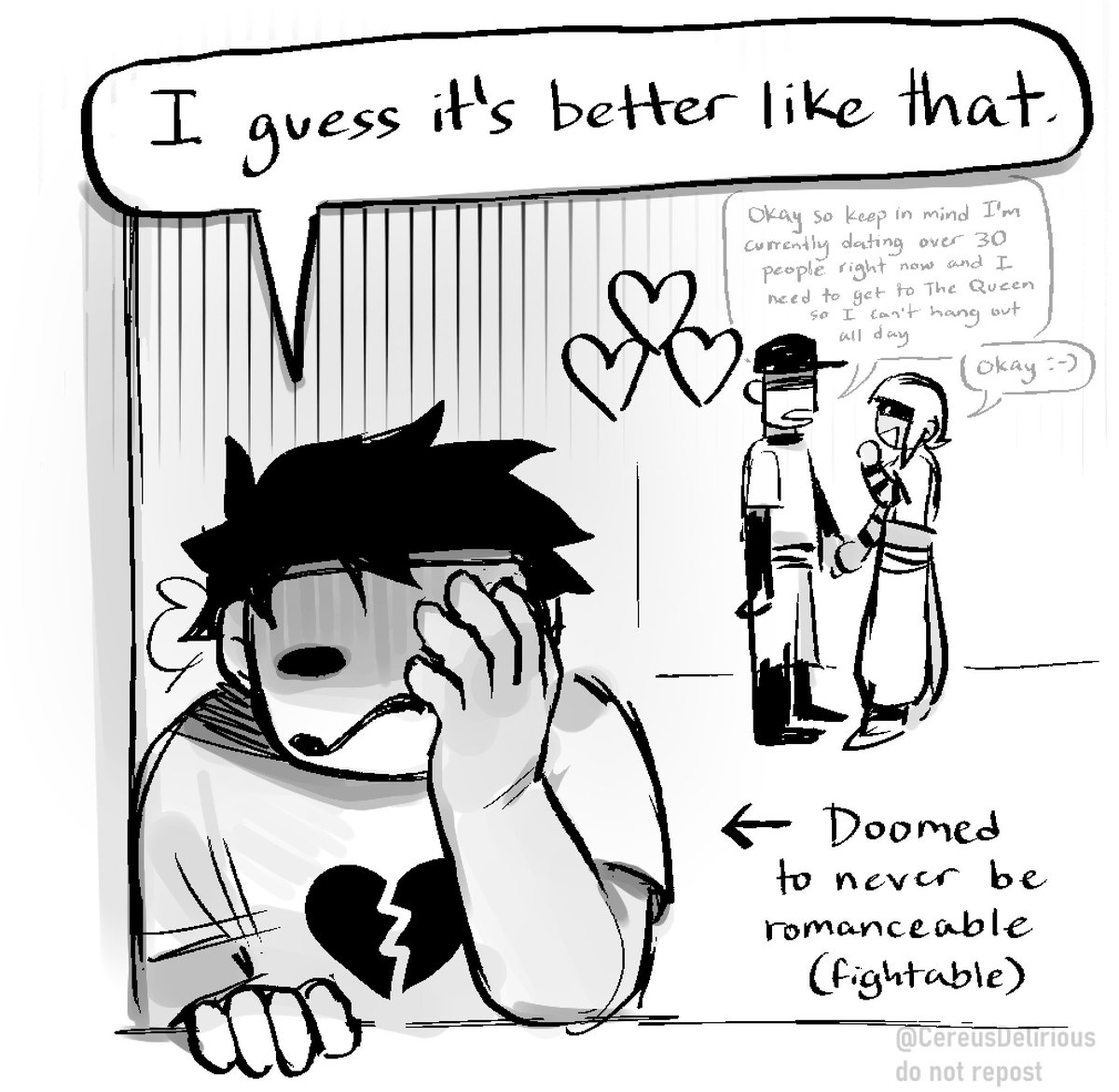CereusDelirious's tweet photo. i procrastinated WAY too long on posting these sorry guys.  im very flattered that so many folks enjoy my silly doodles, though!

part 2 of my epic parody AU

#OFFgame #OFFtheRPG https://t.co/JdM4jq9WSH