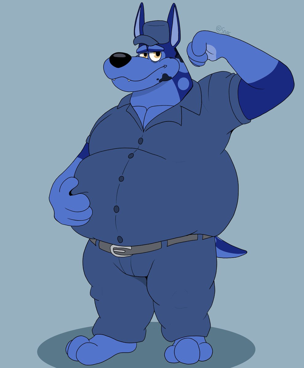 NecktieGator's tweet photo. A very tired overworked more well fed and rounded car mechanic Azulio—🚗 💙✨
#furry #furryart #fat #chubby #belly #dog #doberman #fursona #sona #uniform #clothed #toon #pecs #dadbod https://t.co/8zQquGGPkw
