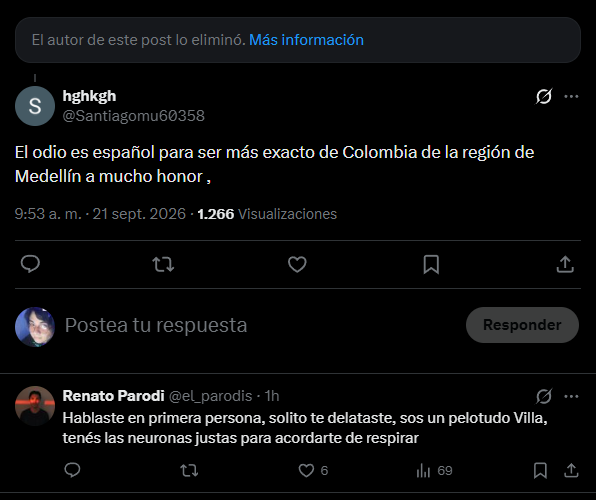 AlmondsJG's tweet photo. @nomeapalanco @therealbuni Estuvo horas defendiendo a Villa por haber insultado a Davo y La Cobra; parece que en una se le escapó un comentario en primera persona y lo borró. https://t.co/1XF1ou8MGE