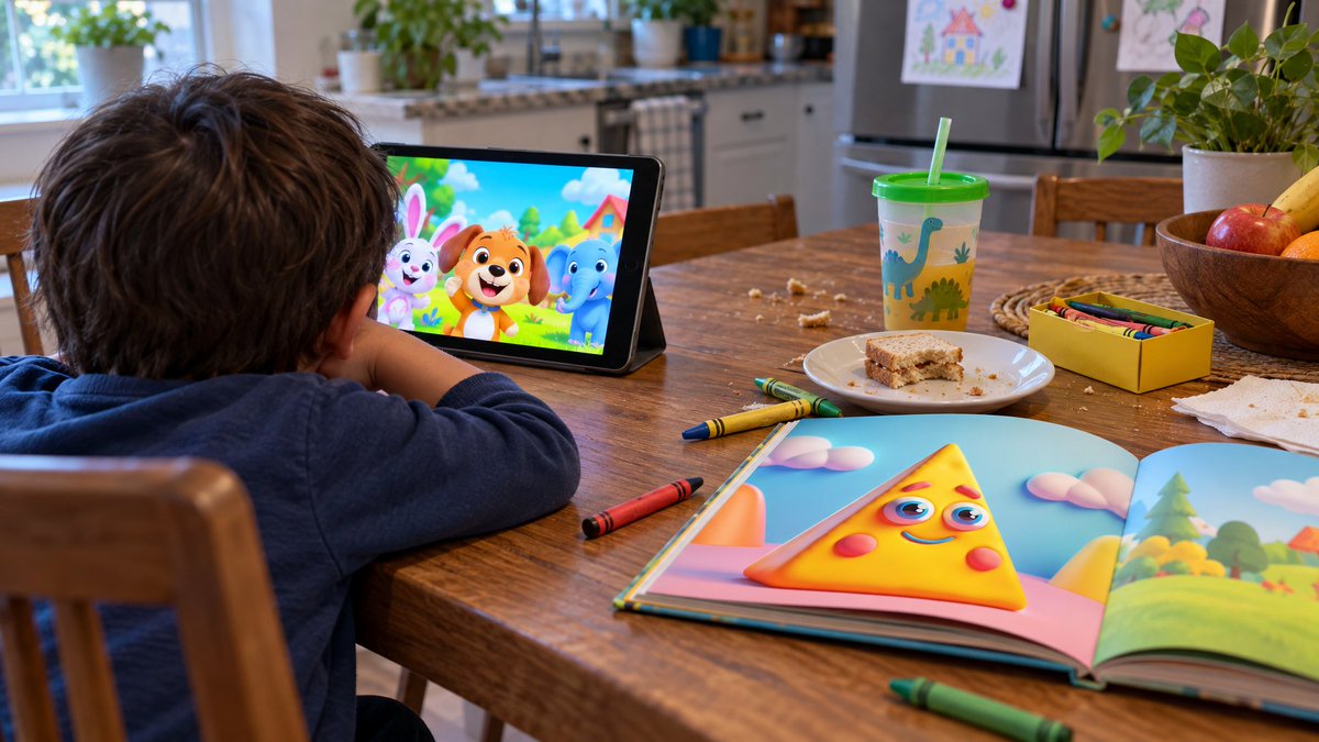 PixleyAI's tweet photo. Same twenty minutes after lunch.

One kid stares at whatever autoplay queued.
The other is in a book with a character they already know. https://t.co/brNxJT8ahn