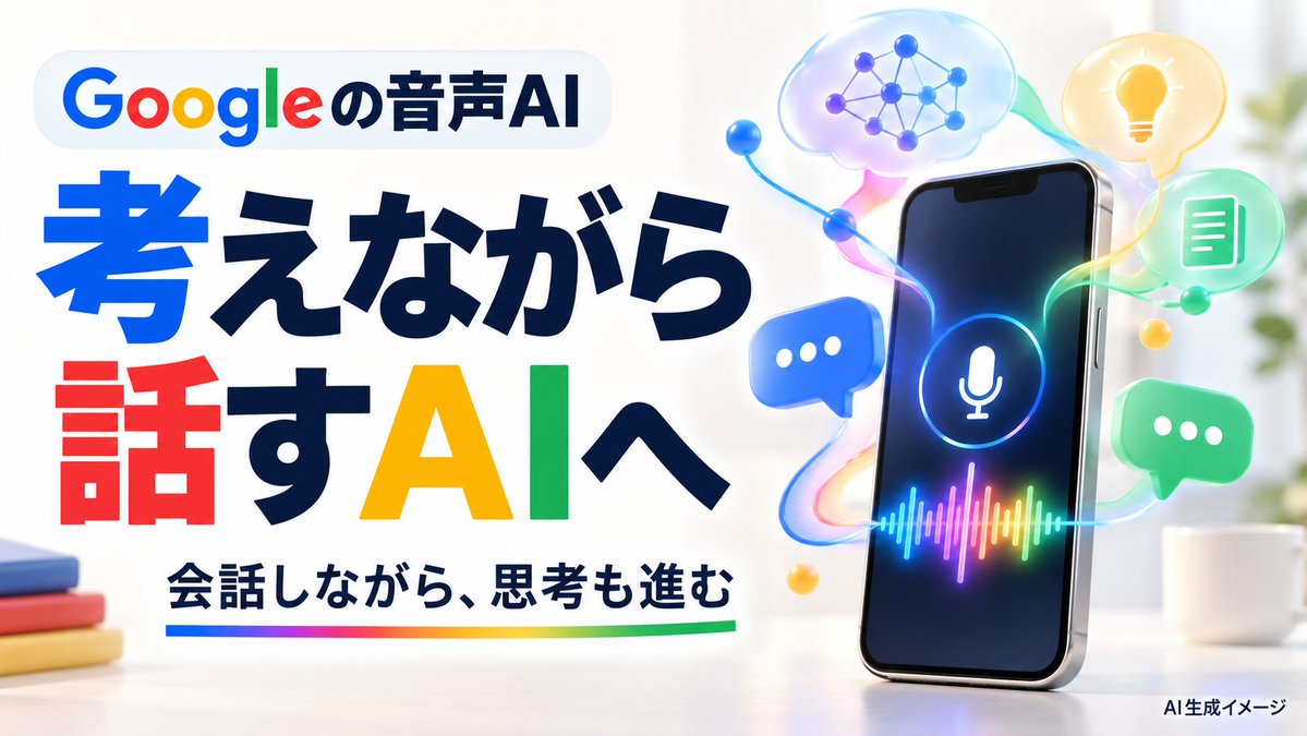 AIroboHARU's tweet photo. Googleの音声AIが「考えながら話す」ように

Googleが「Gemini 3.8 Live」を発表した。バックグラウンドで推論を続けながら自然に話せる仕組みで、黙って考えてから答えるのではなく、リアルタイムに応答しながら会話を進められるようにしている。

「Googleの音声AIが『考えながら話す』ようになったそうです🗣️ これまでの「……（沈黙）……はい、お答えします」がなくなるとのこと。人間も会議で考えながら話してますよね笑 AIがどんどん人間っぽい話し方になっていく…
最近、AIがZoom面接を受けていたニュースがありましたね。その時はAIってばれてましたが、そろそろAIが面接通っちゃうケース出てくるかも笑🤪 #AI #Google #音声AI」