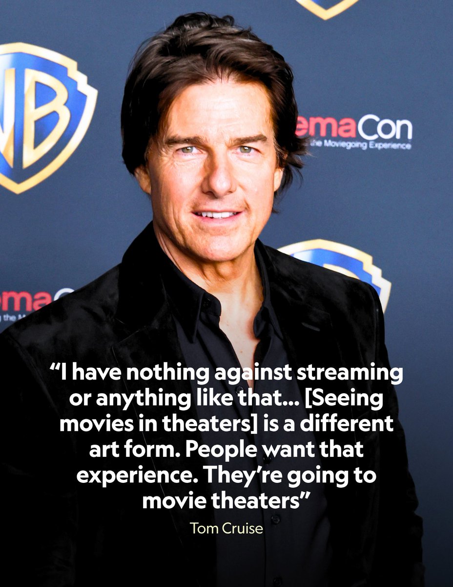 Variety's tweet photo. Tom Cruise says he has “nothing against streaming or anything like that,” arguing that seeing a film in theaters is simply “a different art form”:
“People want that experience. They’re going to movie theaters. I always believe in humanity.”
https://t.co/MW2ZmLZZKg https://t.co/3fXTcEuuEH