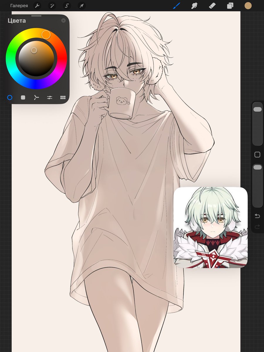 korshxi's tweet photo. Morning coffee wip #Alyosha #GenshinImpact https://t.co/eaVeUe8JGU