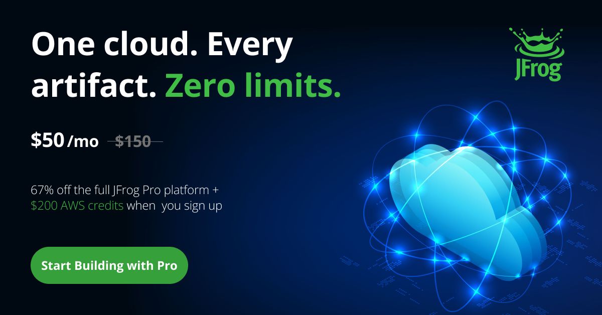 jfrog's tweet photo. ☁️🐸 $200 in AWS credits for the 1st 50 teams who go PRO: https://t.co/0Dw8gpDUCT

JFrog is celebrating International Cloud Day by making it easier than ever to get your #softwaresupplychain in order across every cloud you run.

Go Pro today and get one place for every artifact, every model, every build. Fully managed. Always on.

This is the last week, so make sure to claim yours today!

#CloudDay #AWS #AI