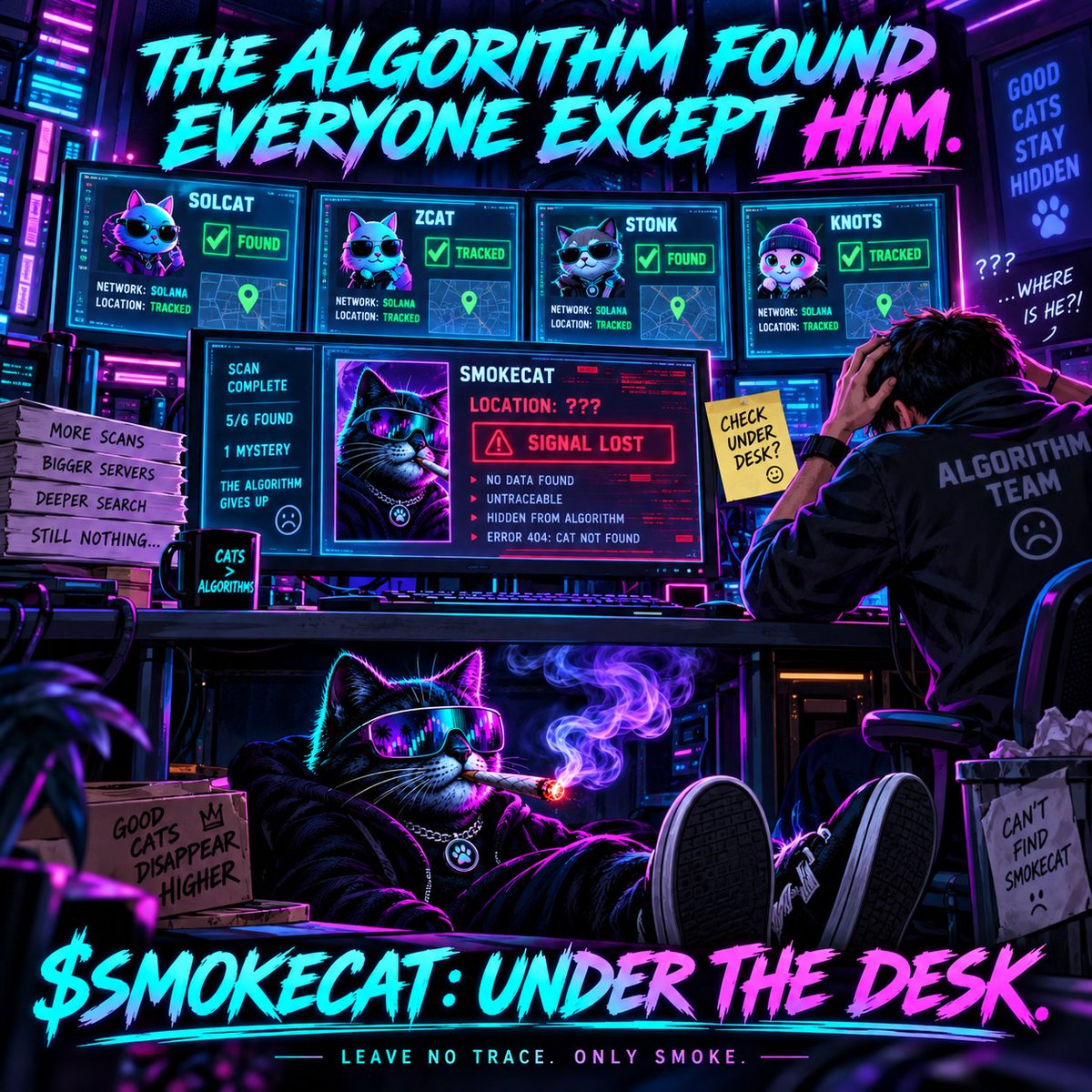 SmokeCatSF's tweet photo. @SF_SOLCAT @HolderScan @LaunchOnSF @KnotsOnStonk @PURRofSF @RayCat_Solana @NearKatSol @GPonchain Where is $SMOKECAT?

Chilling.
Search party upstairs. SmokeCat under the desk. 💨😎 https://t.co/g4jzQtF6c6