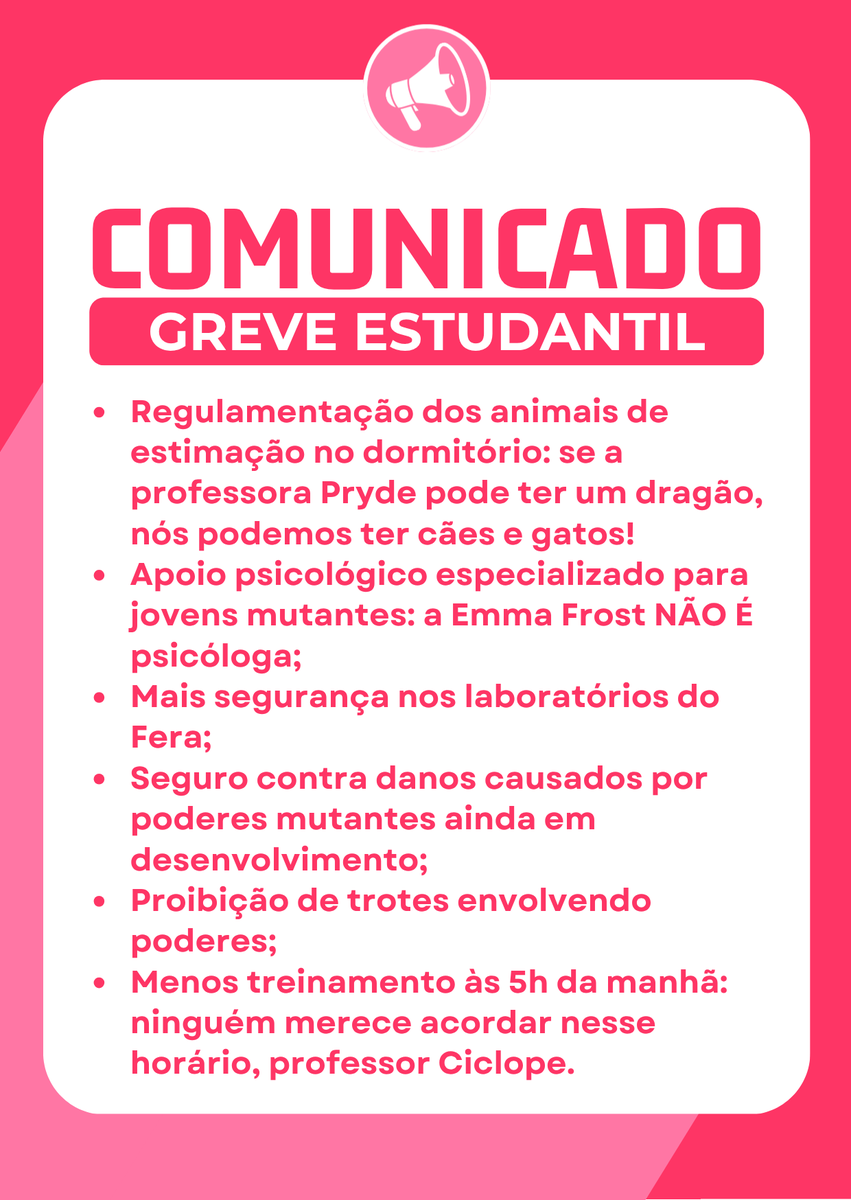 gardenofairies's tweet photo. Após a realização de uma assembleia geral, chegamos no consenso que, para o fim da greve, as seguintes reivindicações devem ser atendidas.

Nossas necessidades como jovens mutantes não podem mais passar despercebidas. #ÉGreve! #VemPraRua! https://t.co/ROPiKiZLDU