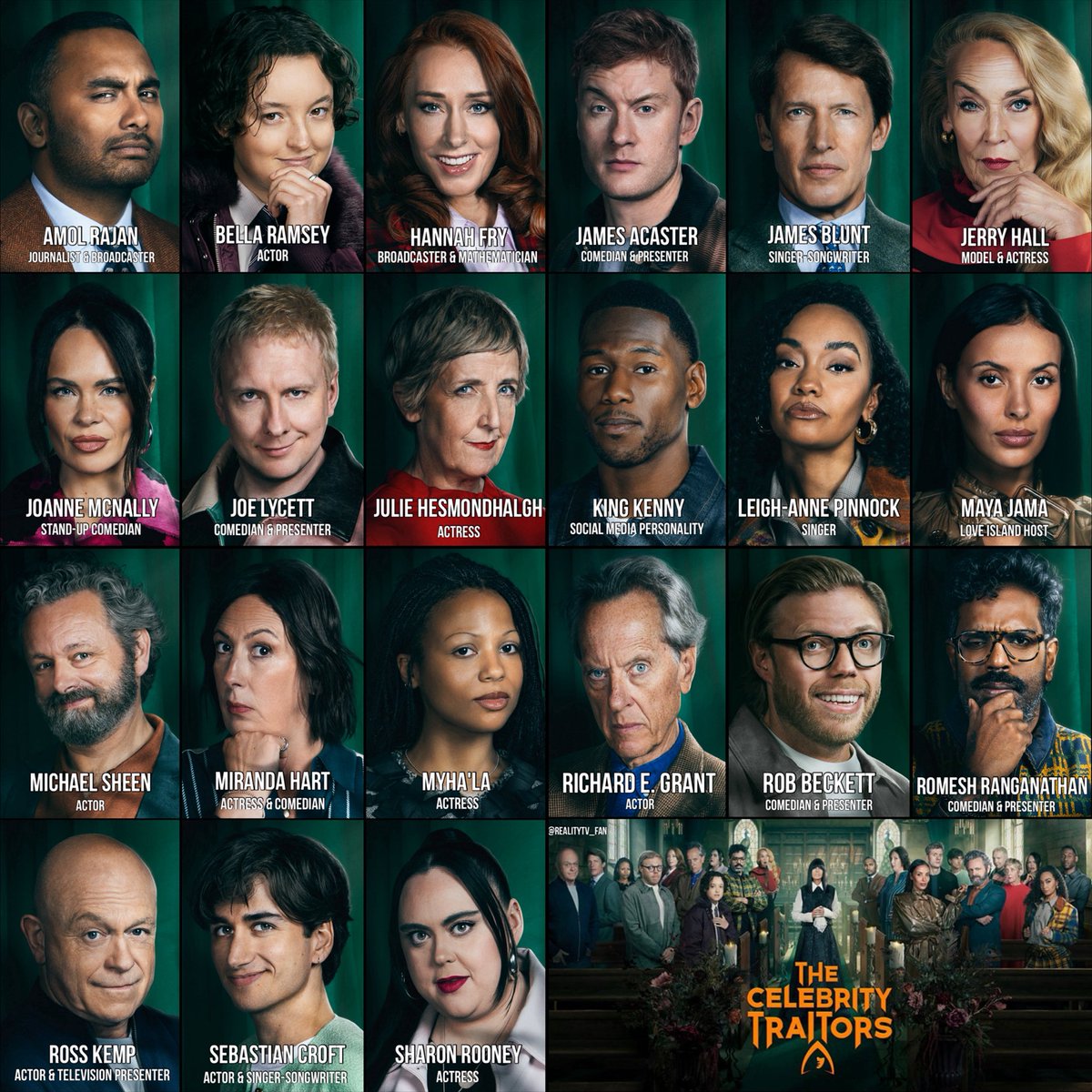 Realitytv__fan's tweet photo. The official cast pics for The Celebrity Traitors UK season 2, premiering Oct. 1 and airing Thursdays and Fridays on the BBC. #TheTraitors #CelebrityTraitors https://t.co/thqrrYXSvm