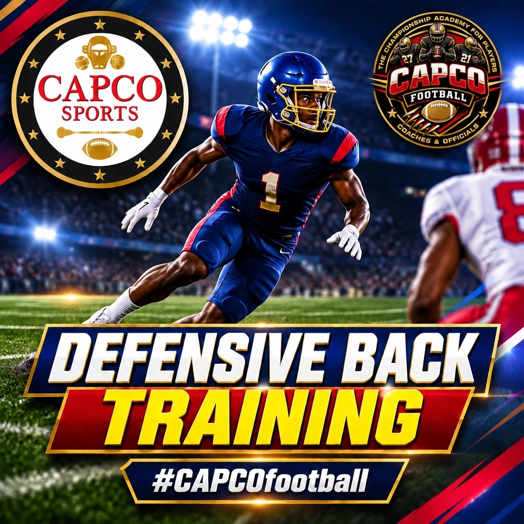 CAPCOsports's tweet photo. DBs, elevate every rep. CAPCO Football delivers position-specific training in coverage technique, backpedal-to-hip turns, route transitions, ball skills, and man/zone fundamentals. #CAPCOfootball #CAPCOSports https://t.co/5Jami600LX