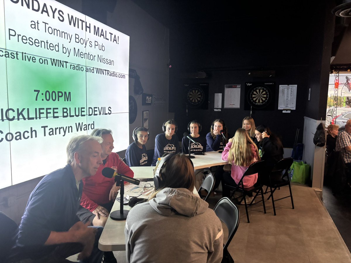 TownCenter2's tweet photo. @MaltaOnMondays Radio Show (AM 1330/FM 101.5) at Tommy Boys Pub in Mentor (formerly the Stadium Grill). Volleyball Night. First team up is Coach Tarryn Ward and @WHS_Blue_Devils https://t.co/oTEG1xoL2N