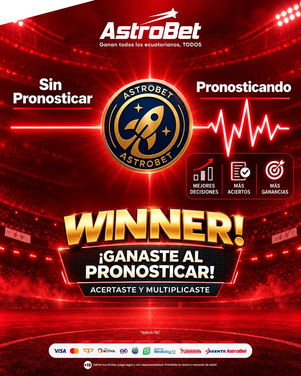 AstrobetOficial's tweet photo. No hay nada más bacán que ganar. 🔥 Y en #Astrobet es así de sencillo: solo tienes que pronosticar. 🎯
Porque aquí ganan todos los #ecuatorianos. Todos. 🇪🇨🐶 Pronostica y gana en https://t.co/EhsGmCLRGc
#Ecuador https://t.co/984rQFVIcW