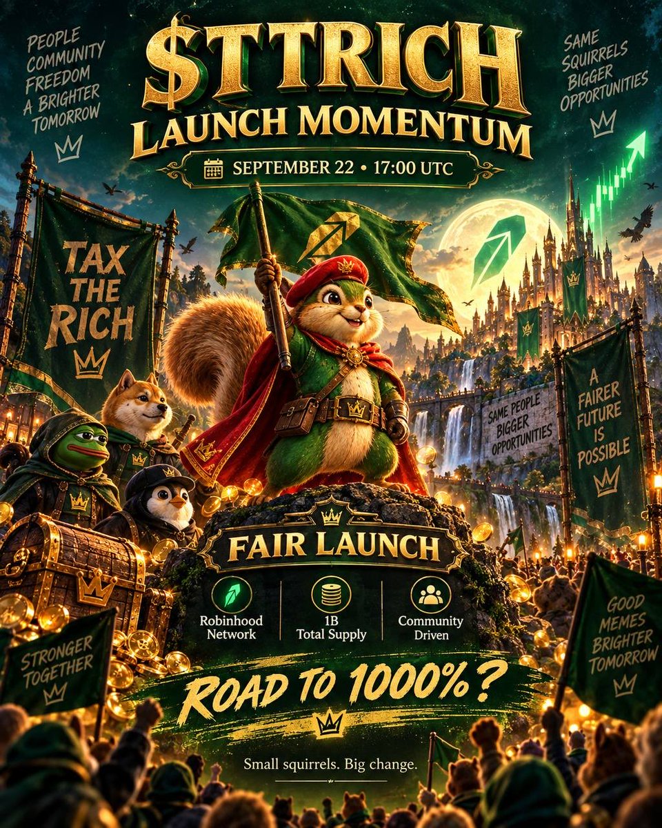 taxtherichToken's tweet photo. 🐿️ THE SQUIRRELS ARE READY.

$TTRICH is entering launch mode 🚀🔥

📅 Sept 22
⏰ 17:00 UTC
🟢 Fair Launch
💎 1B Supply
🤝 Community Driven

Small squirrels. BIG CHANGE.

Who’s joining the movement? 👀🐿️

#TTRICH #MemeCoin #CryptoPump https://t.co/0ajHqW8bfU