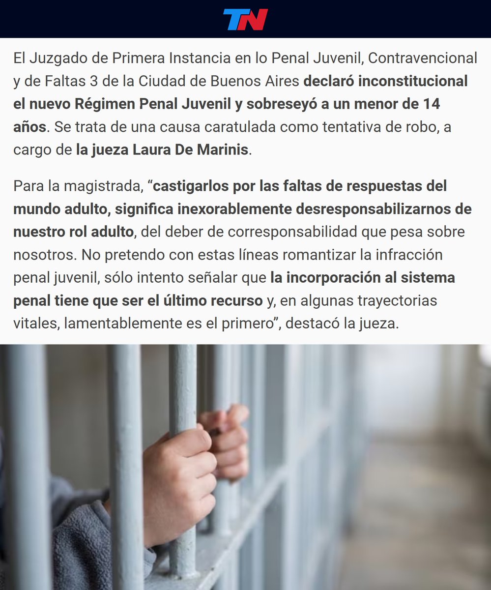 porquetendencia's tweet photo. "Laura de Marinis":
Porque informan que declaró la inconstitucionalidad de la baja de imputabilidad y sobreseyó a un menor de 14 años https://t.co/SDQ3IS90aj