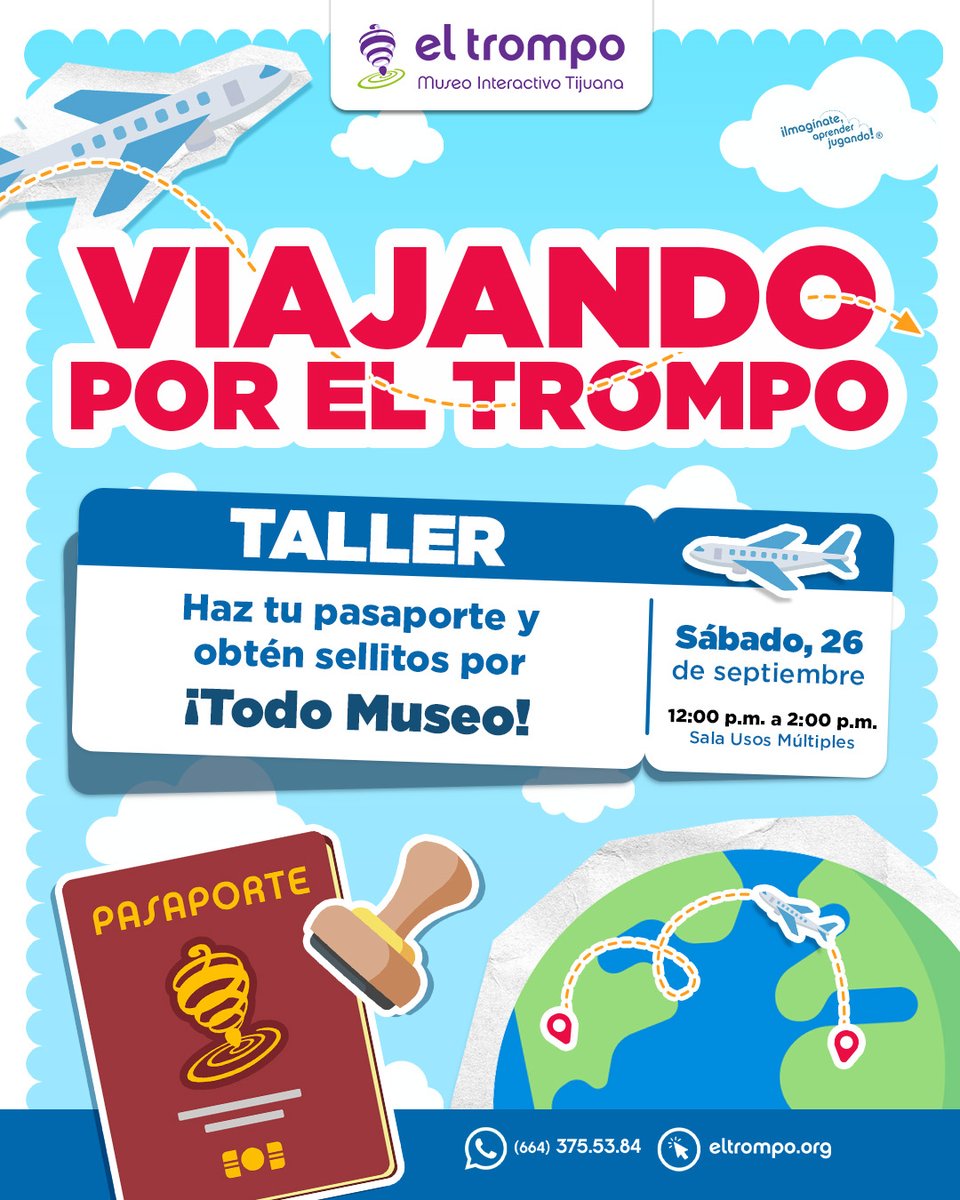 TrompoMuseo's tweet photo. ✈️💜¡Prepara tu pasaporte porque comienza un viaje por El Trompo!
Participa en Viajando por El Trompo, crea tu propio pasaporte y recorre el museo reuniendo sellitos mientras descubres todo lo que tenemos para explorar.

📆Sábado 26 de septiembre
⏰12:00 p.m. a 2:00 p.m.
🎒💜 https://t.co/YEWoubCLj5