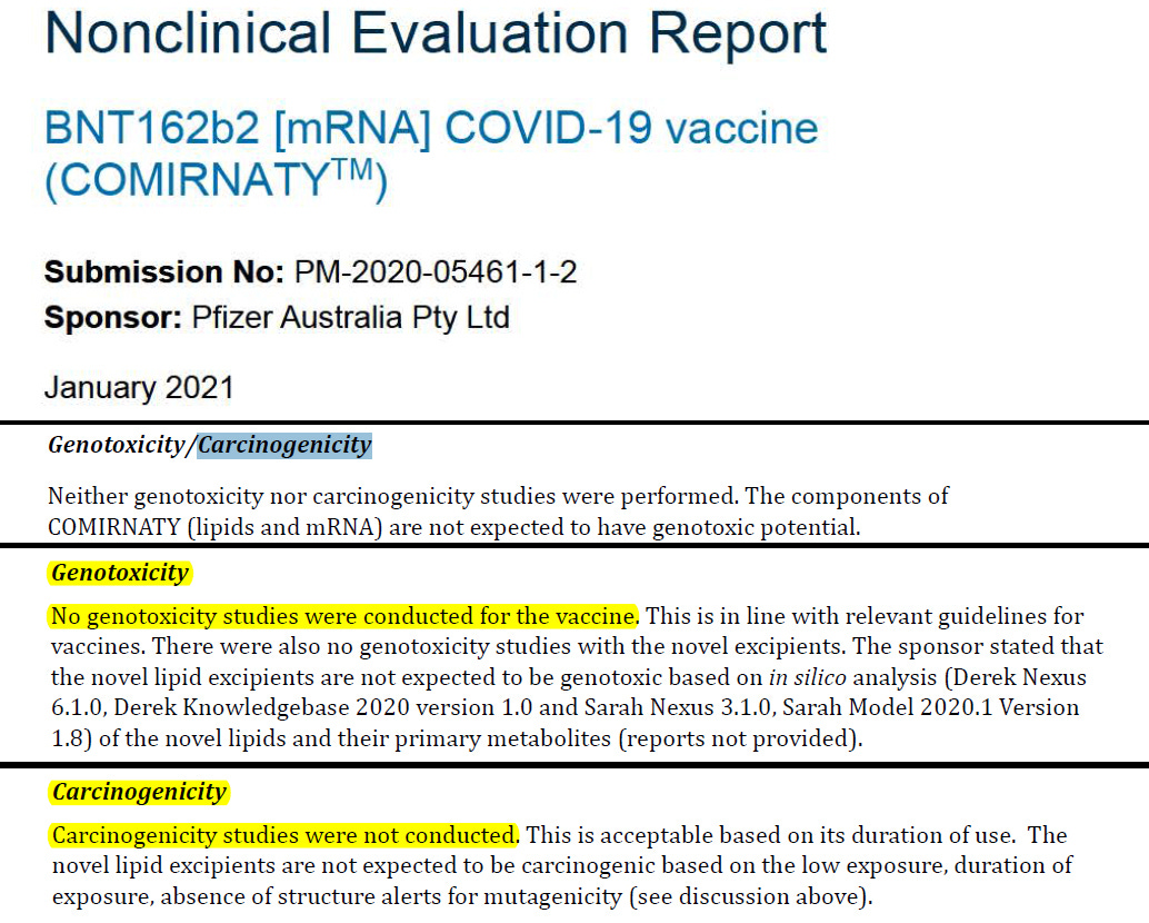 MakisMedicine's tweet photo. Pfizer and Moderna COVID-19 mRNA Vaccines are some of the most untested, toxic, dangerous medical interventions in history

Genotoxicity - no studies done

Carcinogenicity - no studies done

Male fertility impairment - no studies done

Pfizer documents actually admit this, so there is no controversy here.