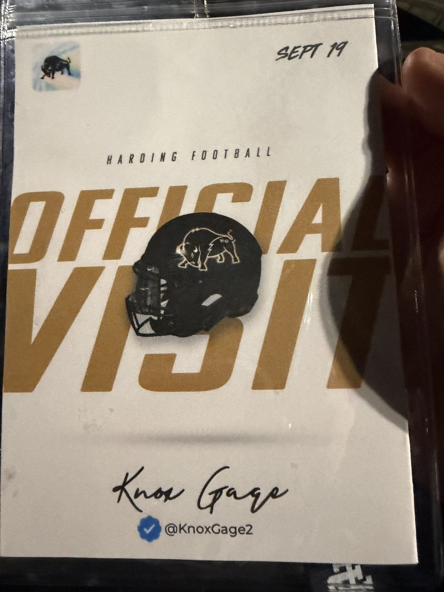 KnoxGage2's tweet photo. I had a great visit @Harding_FB this weekend!  Thank you to all of the coaches and players for making me feel at home.  #HonorGod @CoachFrancis_HU @hucoachmote @CoachBryceBray @PaulSimmonsHU @CoachKellyHU @gunter_football @CoachEgger @QGray2 @_CoachFrosty @DanielCast20 @HeathGrant7