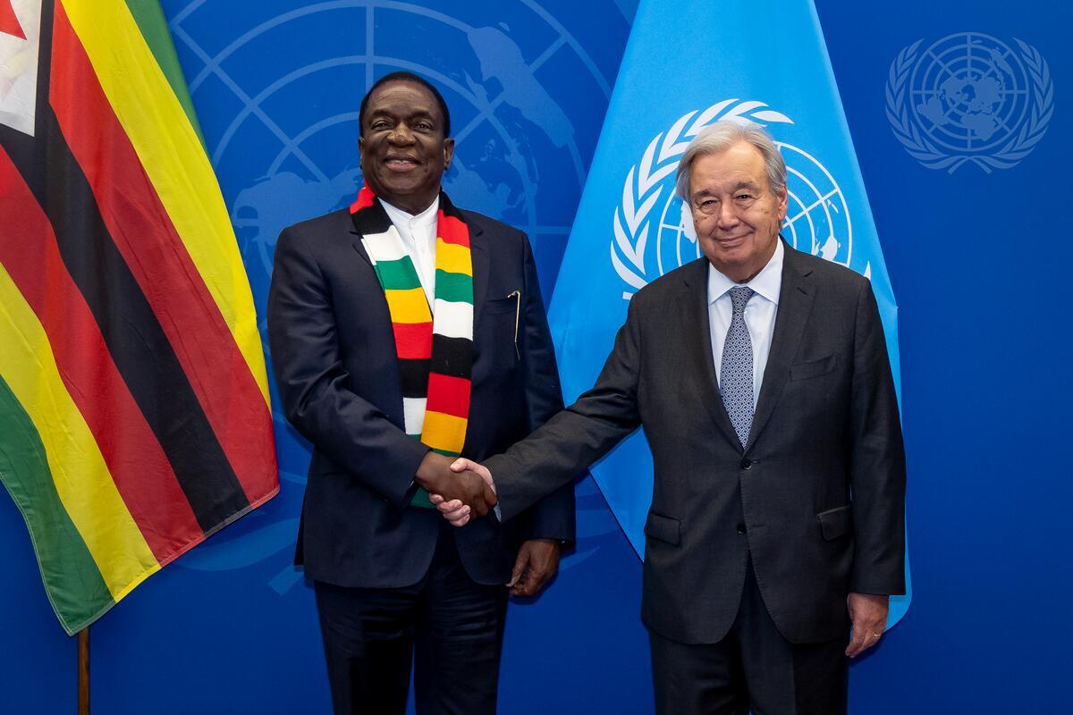 UN_Spokesperson's tweet photo. .@antonioguterres met with Emmerson Dambudzo Mnangagwa, President of the Republic of Zimbabwe. They exchanged views on challenges to multilateralism &amp; the reform of the international financial architecture. 

Read more: 

https://t.co/DPg8mHttRn https://t.co/tOV5RPRkXp