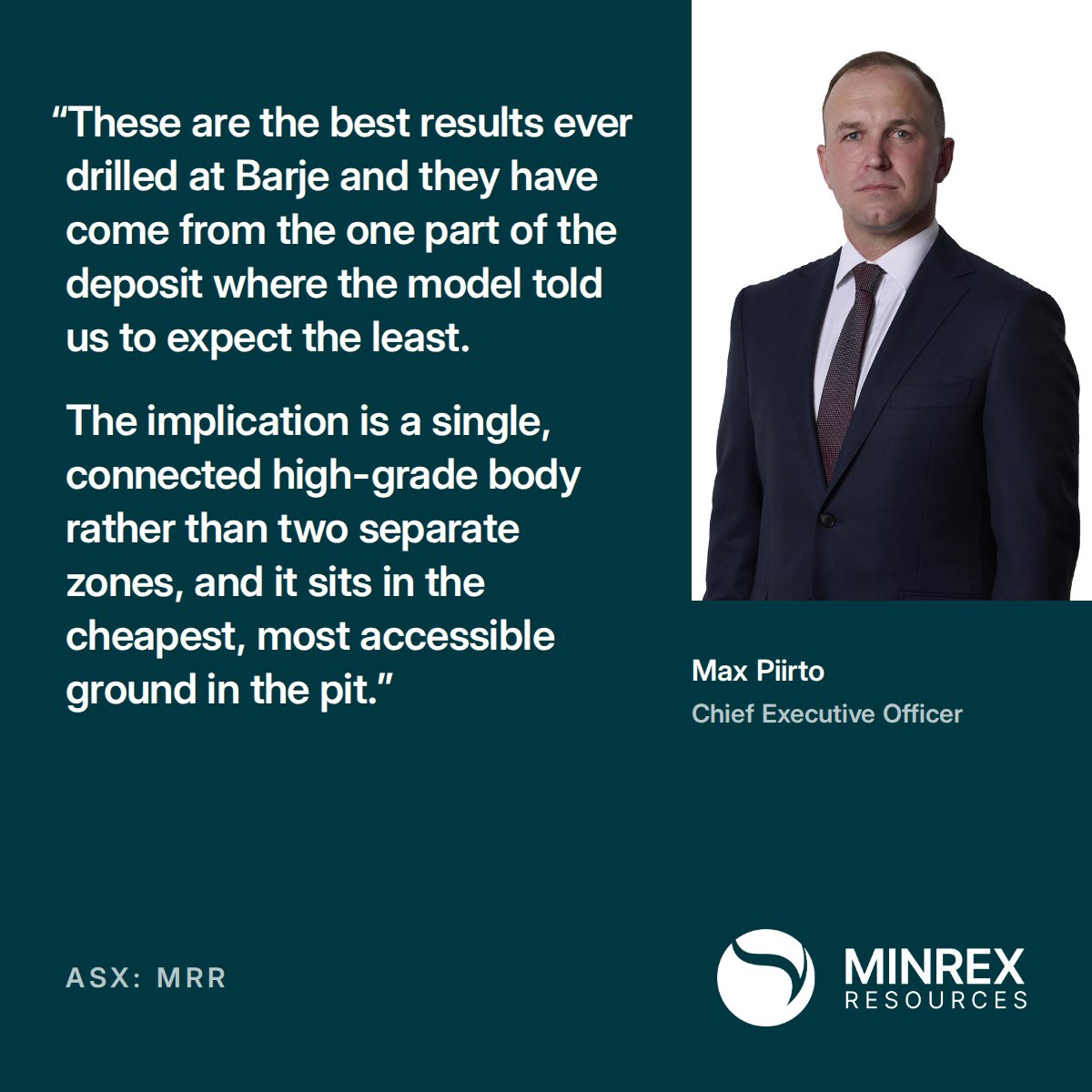 NorthstoneRes's tweet photo. .@MinrexResources  CEO Max Piirto comments on the significance of the latest record-breaking drill results at the Barje Deposit.

See his statement below.

#ASX #MRR #Mining #Exploration https://t.co/jLBbL7I61e