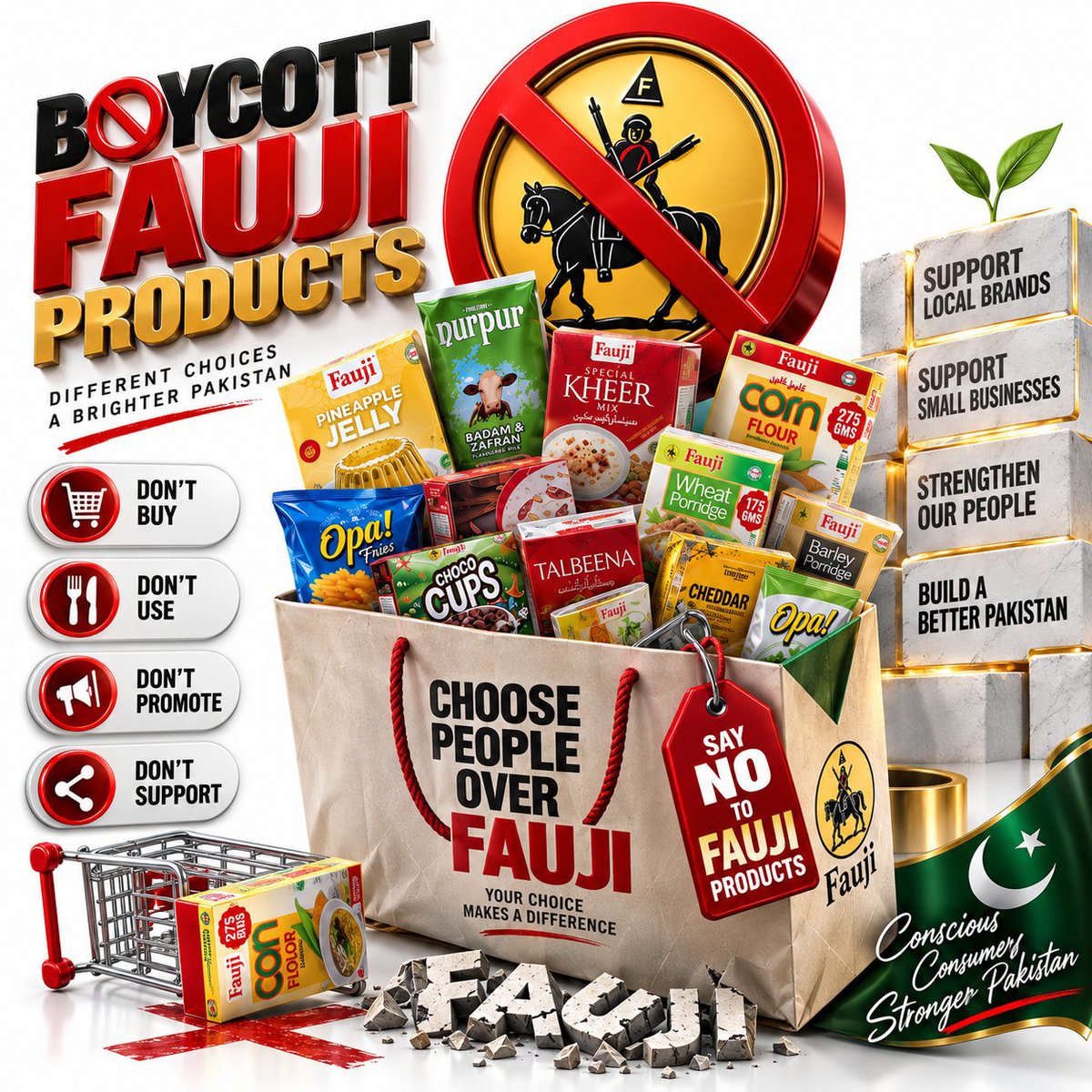 QasimKhanSuri's tweet photo. Support Local Small Businesses &amp; Brands. Boycott Fauji Products.
#BoycottFaujiProducts
#FascismUnderAsimLaw https://t.co/csXi235bgJ