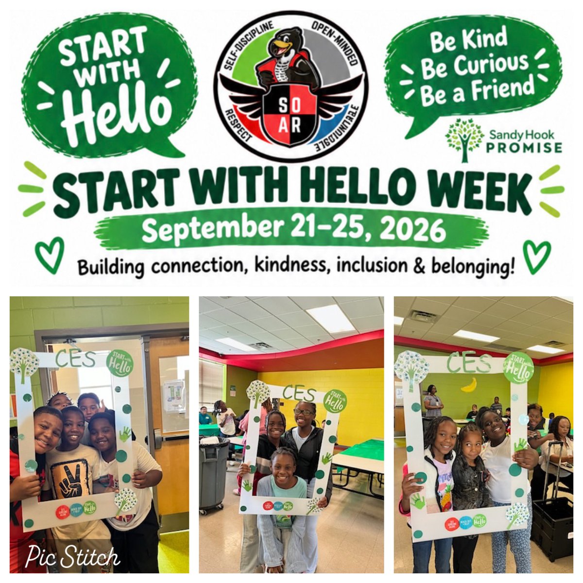 CentralESChamps's tweet photo. At Central Elementary, we’re starting with “Hello!” This week, we’re encouraging our students to connect, include others, and make everyone feel welcome. Because sometimes, a simple hello can make a big difference! #StartWithHello #CEScounseling #ChooseKindness #BeInclusive https://t.co/Bu0JKjGH4U