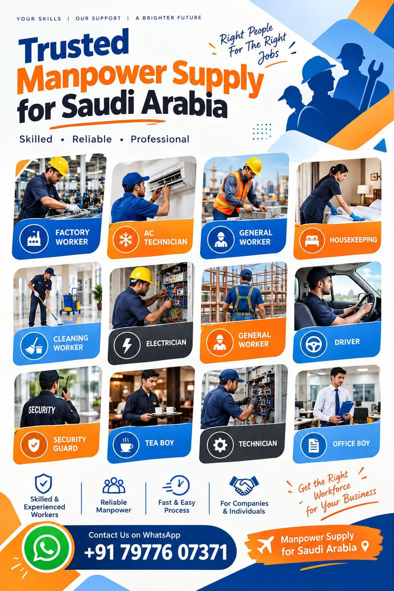 Mohammadk7371's tweet photo. WELCOME
We provide all kinds of worker’s 

https://t.co/TrfO5KJytP

#Saudi #Kuwait #Oman #Qatar #Dubai #Bahrain https://t.co/d3xknrkc94