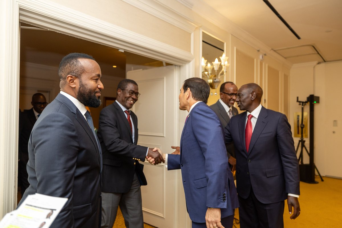 OpiyoWandayi's tweet photo. On the sidelines of the 81st UN General Assembly, I joined President @WilliamsRuto and Cabinet colleagues at a bilateral meeting with an American delegation led by US Secretary of State Marco Rubio in New York City. Fostering lasting partnerships for sustainable development. #PoweringTheNewKenya