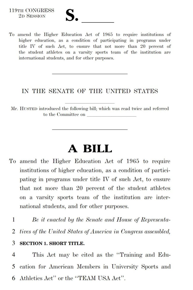 NILnotNLI's tweet photo. 🚨 NCAA teams can only have up to 20% international athletes under new bill from Sens. Tuberville &amp; Husted...

Senator Tuberville: 

"Universities should be prioritizing AMERICAN students when giving out scholarships and building their rosters..."

What do you think? https://t.co/Xkr96Kl9Zt