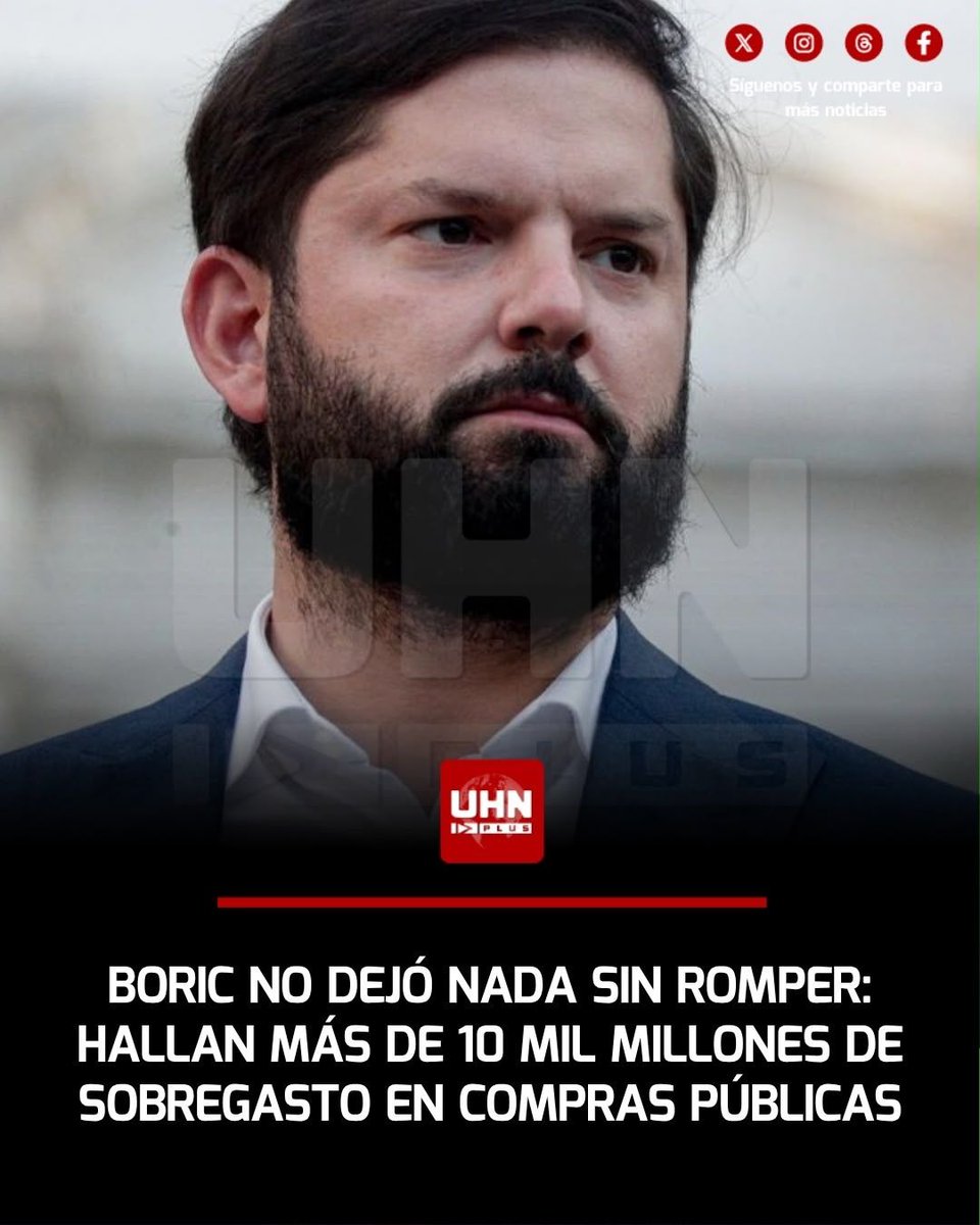 UHN_Plus's tweet photo. 🇨🇱‼️ | La Dirección de Presupuestos detectó 10.615 millones de pesos de sobregasto en compras públicas bajo el gobierno de Gabriel Boric. Gendarmería e Instituto Geográfico Militar concentran una parte importante y otros 28 organismos acumulan el 91% del total. El 73% del exceso fue en alimentos como papas, pollo, zapallo y plátanos. Además, se hizo lo mismo con pañales y computadores pagados por encima del catálogo estatal.