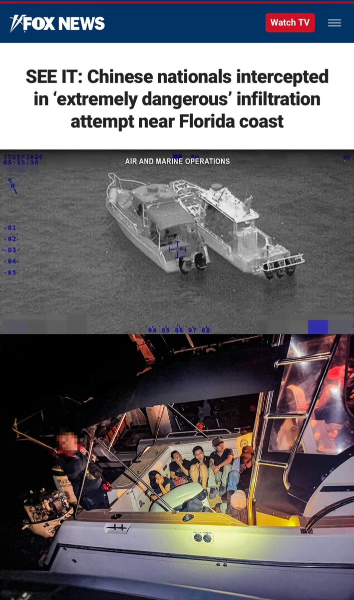 Byron_Wan's tweet photo. A smuggling vessel carrying 22 illegal immigrants including 13 🇨🇳 nationals was intercepted by US Customs and Border Protection (CBP) and the Coast Guard in a rare and "extremely dangerous" attempt to enter the US through Florida.

The boat was stopped and the migrants aboard were arrested without incident on Sep 15. The interdiction took place near Angelfish Creek, Florida, near Key Largo.

A CBP Air and Marine Operations multi-role enforcement aircraft first detected the vessel. The interdiction, carried out by CBP alongside Coast Guard personnel, resulted in the apprehension of one suspected smuggler, a Cuban national, 13 Chinese nationals, eight Ecuadorian nationals and one Dominican national.

It is extremely rare for Chinese nationals to attempt to enter the US through maritime Caribbean routes that are typically used by Haitians, Dominicans and Cubans. During the Biden administration, Chinese nationals typically entered the US through land routes in California and Texas, which are now subject to tighter enforcement under the Trump administration.

https://t.co/bptbu9qhH4

https://t.co/AWKDA4gKwx