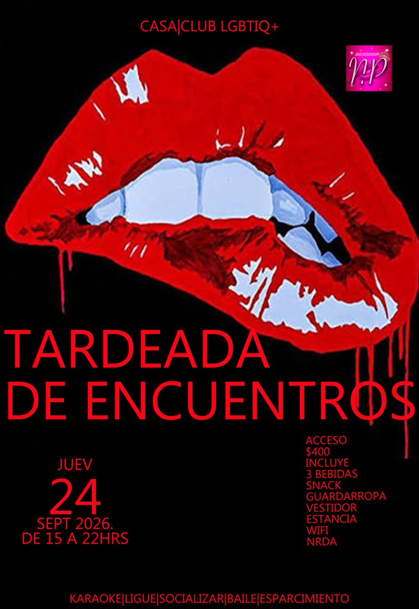 NATTALIASPALACE's tweet photo. TARDEADA DE ENCUENTROS
✪EVENTOS DE INCLUSION-CASA LGBTIQ+, SW&GENTE DIVERSA
✪JUEV.24.SEPT.2026
✪de 15hr a 22hr
✪ACCESO $400
✪3 BEBIDAS
✪ESTANCIA
✪SNACK
✪WIFI
✪CAMERINO GRAL
✪GUARDARROPA
✪NRDA
#LIVEIncentiveProgram #LIVEIsEasy https://t.co/6zVGsR6JMA