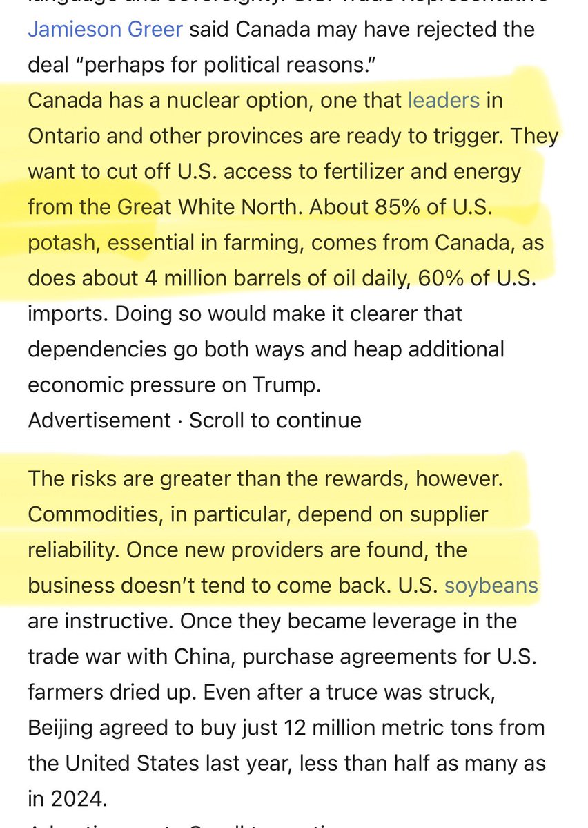 SmartAsiaFriend's tweet photo. As a Canadian, it’s offensive that you spout off about such things John when you apparently haven’t the slightest idea what you’re talking about.  Our polliticans have been openly threatening to cut off America from potash, with the premiere of the province which produces most of it warning that not only would we lose many jobs if we did, but also that they’d look to Belarus and other sources. 

If you have any integrity, feel free to apologize and withdraw your statement.