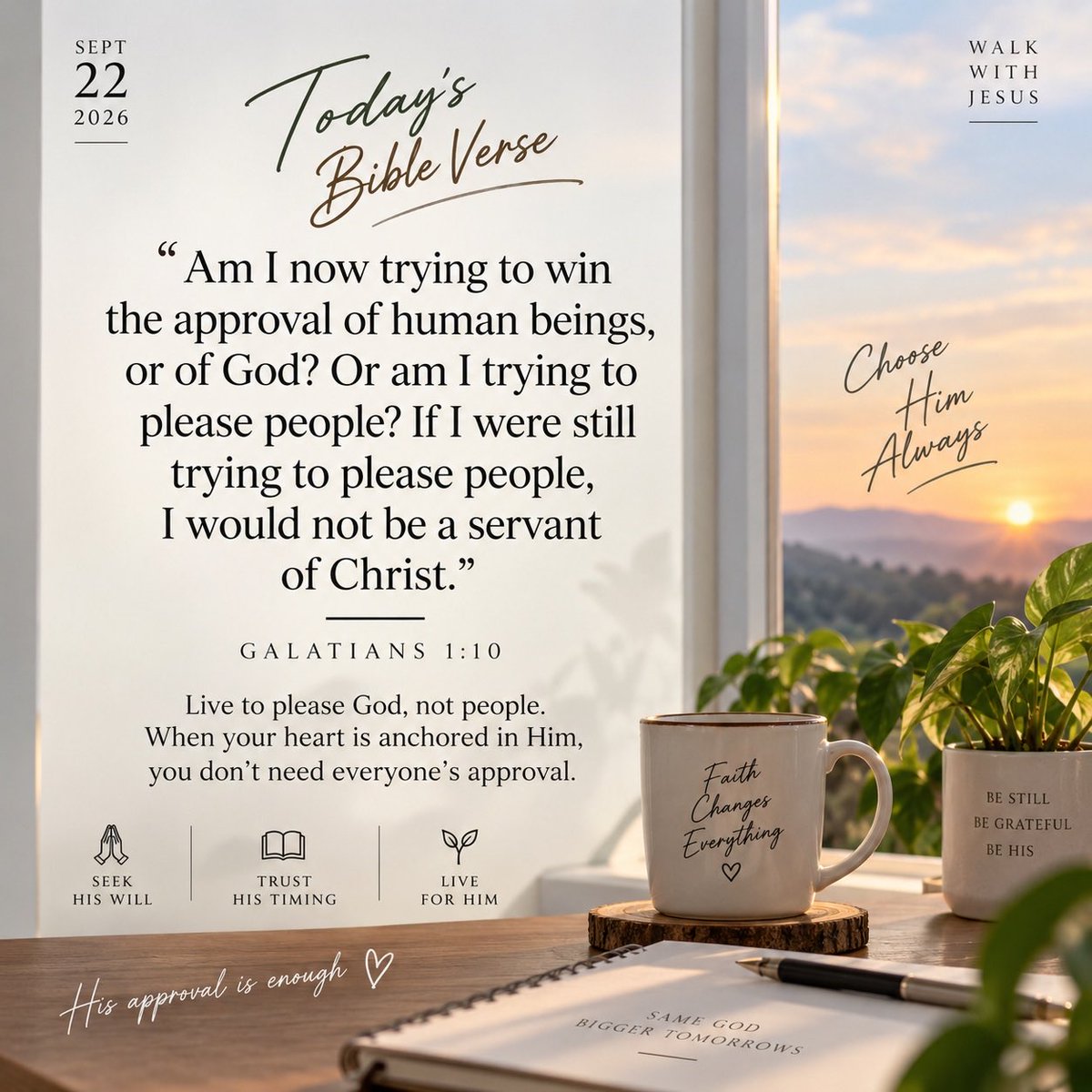 YAWEH0926's tweet photo. Am I trying to please people, or God?” — Galatians 1:10 🙏

When God’s approval is enough, you don’t have to chase everyone else’s. Walk with Him. ❤️

#Galatians110 #Faith #WalkWithJesus https://t.co/BAtj3NBWiz