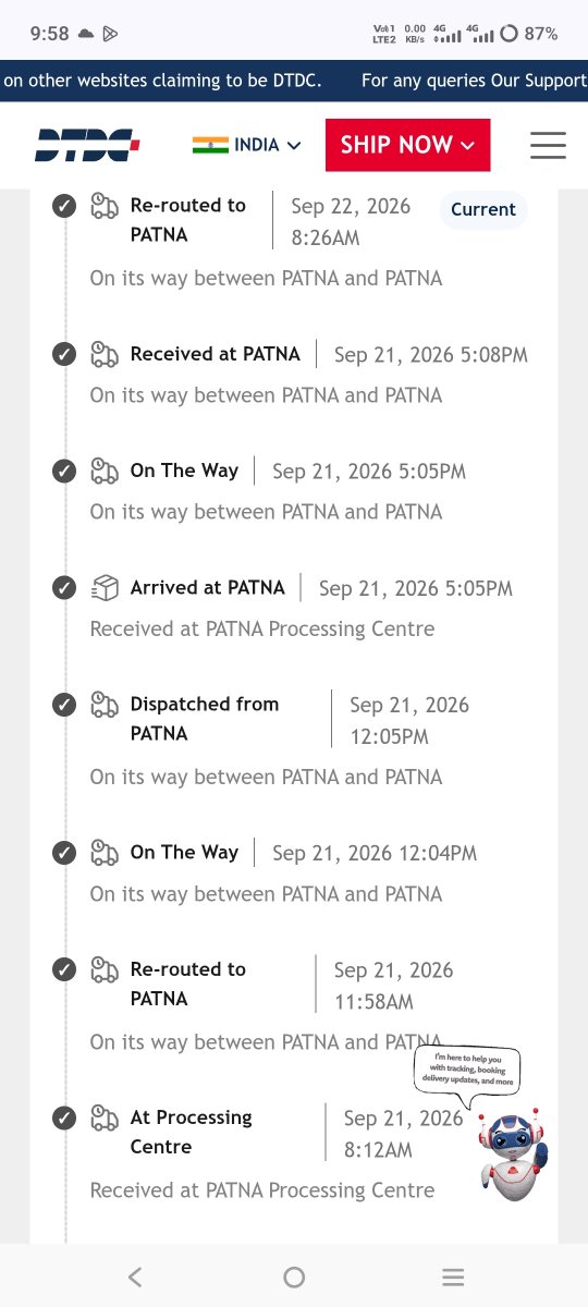 Deepak96805131's tweet photo. @DTDCIndia What is this ? Are DTDC Don't know route of patna 2timee re-routed ? https://t.co/g0v9y8mq7b