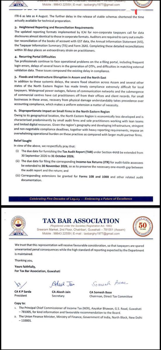 akhilpachori's tweet photo. Representation by Tax Bar Association, Guwahati (Assam) for extension of tax audit due date

#Extend_Tar_duedate https://t.co/R5nMDBV1rv