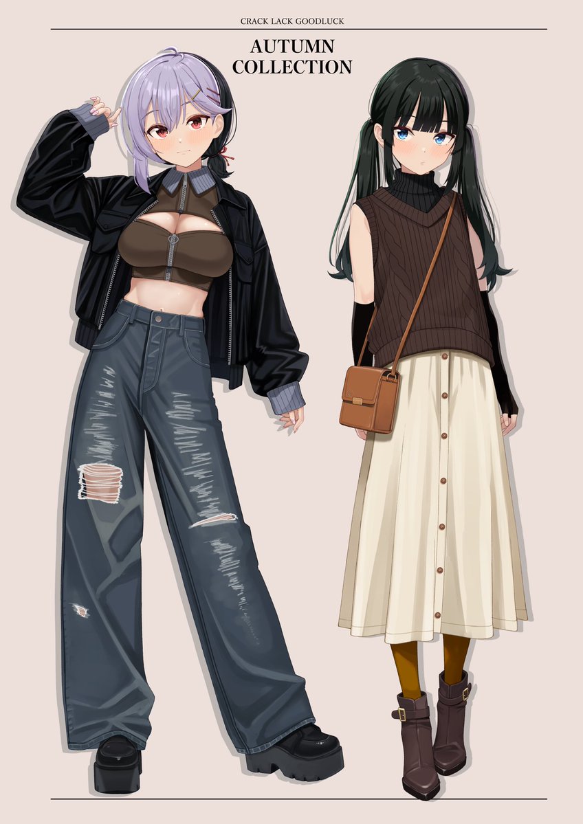 TFT7822's tweet photo. ヒロイン2人の秋服を描いてみました https://t.co/mO4b2Fry1x