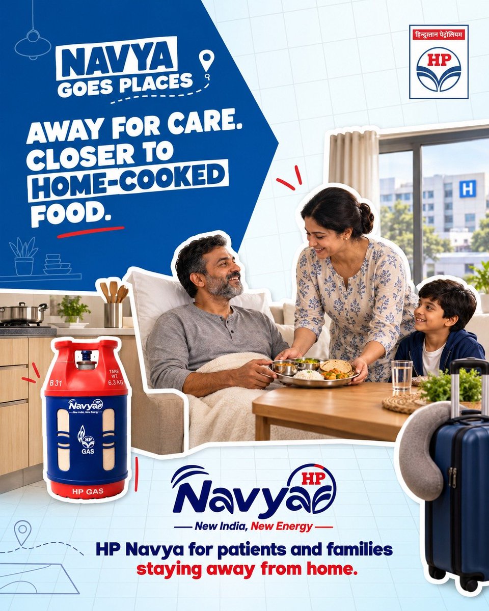 KhapriLPGPlant's tweet photo. 🏠❤️ Away for care. Closer to home-cooked food.
When medical treatment takes you away from home, the comfort of a familiar meal can make a new place feel more like home.
HP Navya brings convenient cooking energy closer to where they need it. 🔴🔵 https://t.co/U62Hstzhnv