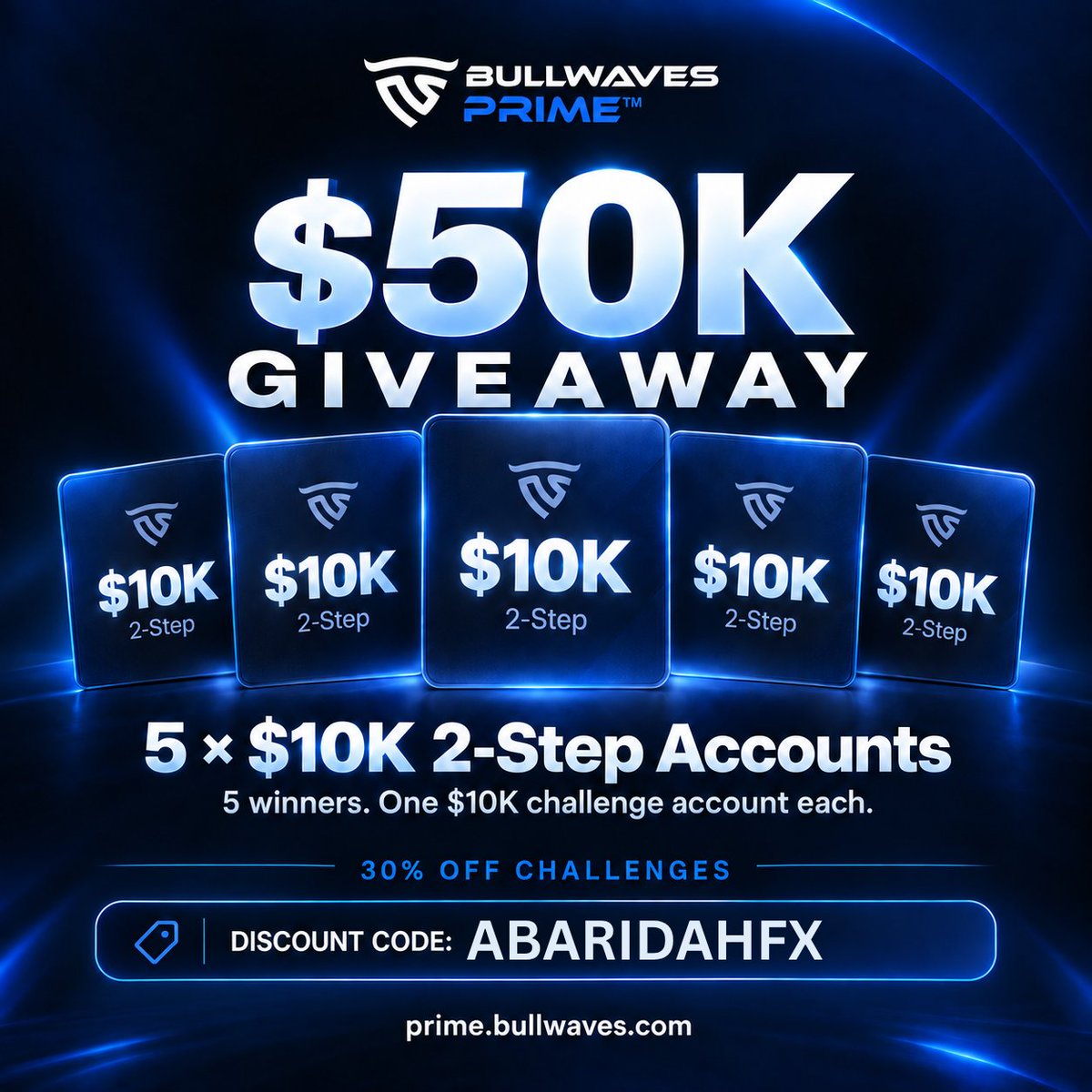 Abaridah1's tweet photo. 🎁 $50,000 GIVEAWAY — 5 × $10K CHALLENGE ACCOUNTS! 🚀🔥

Want a chance to win a $10K trading challenge account? Here’s how to enter:

✅ Follow: @BullwavesPrime, @abaridah1 & @Championfx_gh

❤️ Like & 🔁 RT this post
👥 Tag 3 friends

📝 Sign up: https://t.co/swOYxjhXpx

📲 Join my Telegram: https://t.co/bSz3qRnGcT

📸 Share your proof screenshot

🏆 5 Winners — 3 Days!

Good luck to everyone! 🔥

#Giveaway #ForexTrading #PropFirm #FundedAccount #Trading #XAUUSD