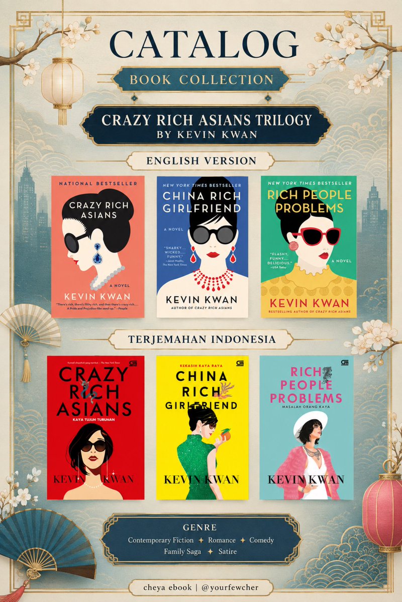yourfewcher's tweet photo. WTS EBOOK NOVEL SERIES
☆ Kevin Kwan

Crazy Rich Asians
⤷ Kaya Tujuh Turunan
China Rich Girlfriend
⤷ Kekasih Kaya Raya
Rich People Problems
⤷ Masalah Orang Kaya

PDF EPUB Kindle
— Trilogy Inggris &amp; Terjemahan Indo

wtb jual e-book buku ada punya cari mau beli jasa cari e book https://t.co/yjLSdPJ1M0
