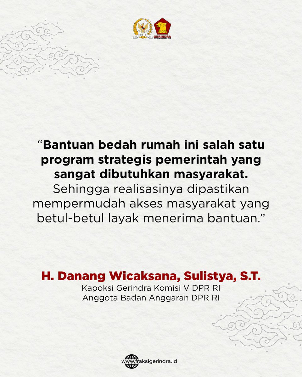 Fraksi_Gerindra's tweet photo. Komisi V DPR RI mendorong Kementerian Perumahan dan Kawasan Permukiman (Kemen PKP) untuk menyederhanakan persyaratan bagi masyarakat yang ingin mendapatkan bantuan program bedah rumah. https://t.co/pFGA0hwKUI