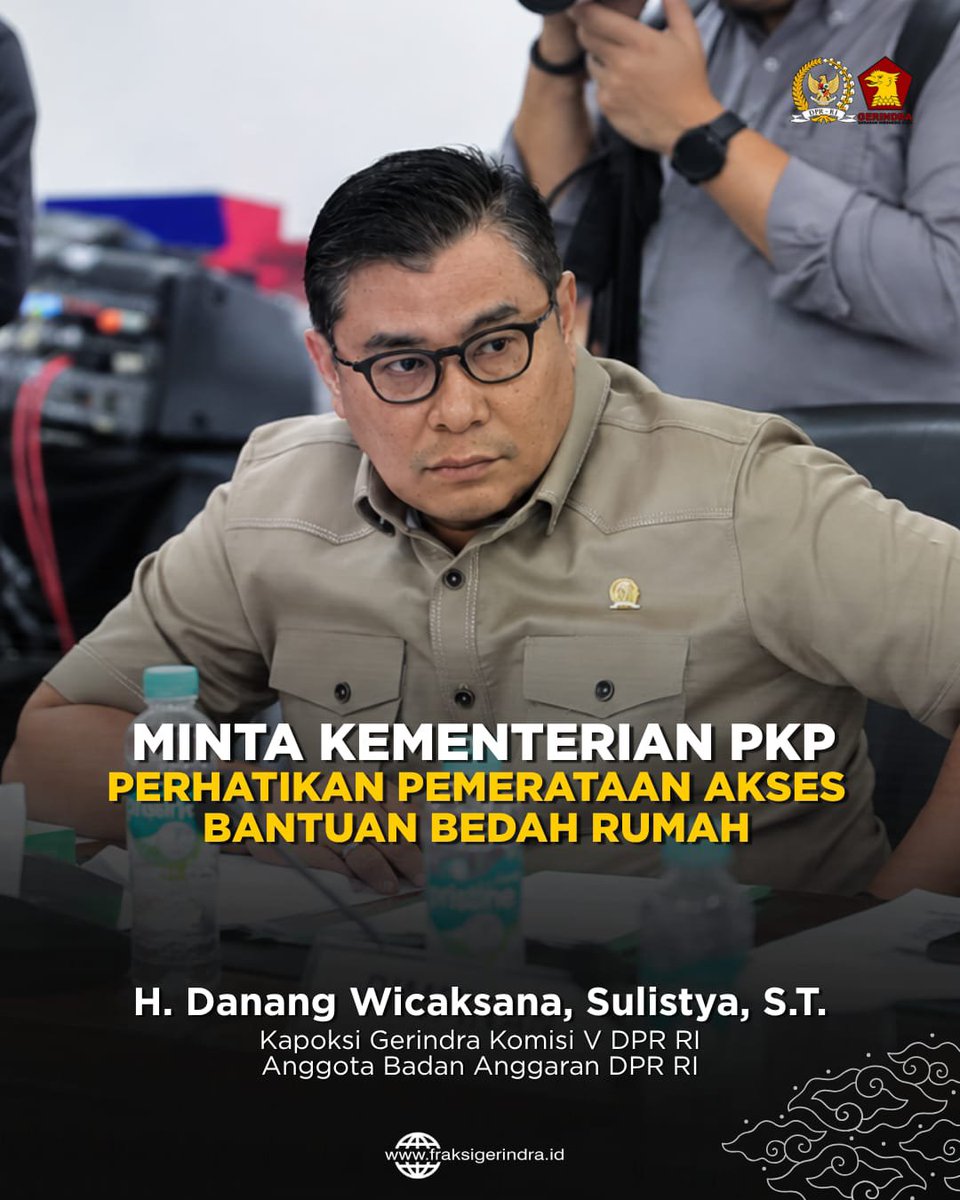 Fraksi_Gerindra's tweet photo. Komisi V DPR RI mendorong Kementerian Perumahan dan Kawasan Permukiman (Kemen PKP) untuk menyederhanakan persyaratan bagi masyarakat yang ingin mendapatkan bantuan program bedah rumah. https://t.co/pFGA0hwKUI