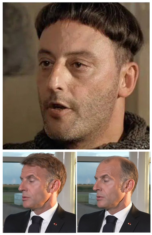 trepanation2024's tweet photo. Pour inciter le François à bouter du païen hors d’Ukraine, notre transformiste va-t-en-guerre inaugure un nouveau postiche à défaut de posture virile. 
Un FTM (Fixe Ta Moumoute) aux problèmes d’assimilation de la testo qui par abus détruit son cycle pileux comme tout le reste. https://t.co/YobPpFtKwp