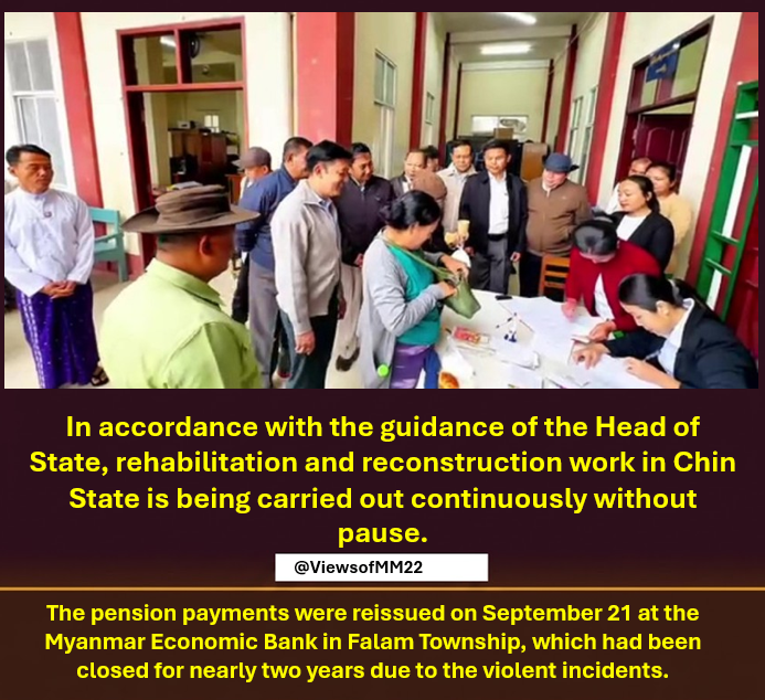 ViewsofMM22's tweet photo. Falam MEB resumes pension payment services
---#WhatsHappeningInMyanmar