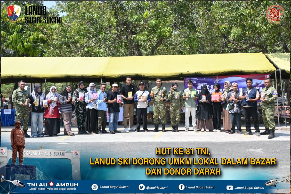 sugirisukani's tweet photo. HUT ke-81 TNI, Lanud SKI Dorong UMKM Lokal dalam Bazar dan Donor Darah https://t.co/jJqATIx1Cp