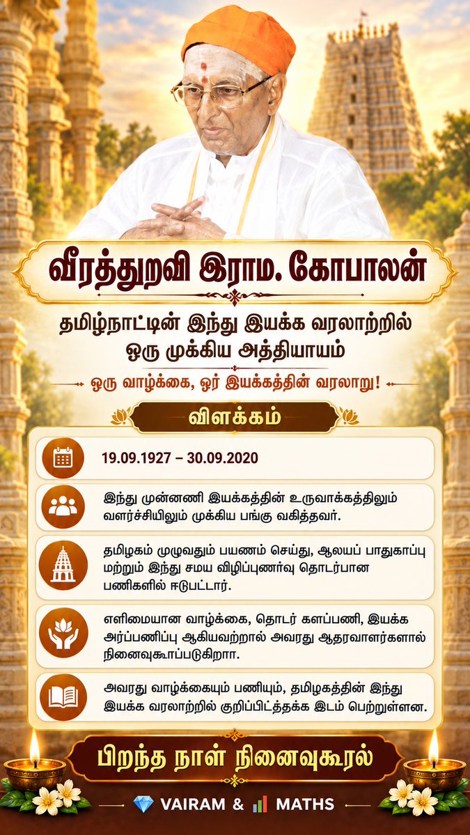 Propertiesloans's tweet photo. #TempleHistory #TamilCulture #IndianCulture #ReligiousHeritage #CulturalHeritage #VinayagarChaturthi #HistoricalAwareness #LifeHistory #SocialService #PublicLife #HistoryOfTamilNadu #BirthAnniversary #RememberingRamaGopalan #HistoricalLegacy #VAIRAM #MATHS https://t.co/5hM4lBCNWJ