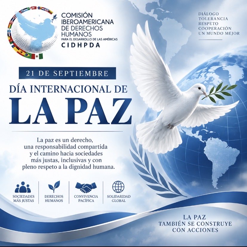 CidhpdaBolivia's tweet photo. Hoy, 21 de septiembre, celebramos a nivel global y en América Latina el Día Internacional de la Paz, una fecha intrínsecamente ligada a la protección y promoción de los derechos humanos.#CIDHPDA #IIDDHCJ #ONU #OEA_Oficial #UNESCO #PorElDerechoaDefenderLosDerechosHumanos https://t.co/2io4ksSUlZ