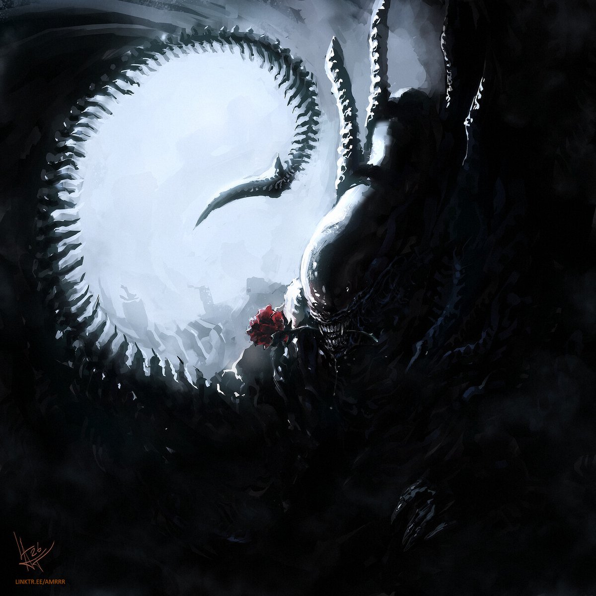 avpgalaxy's tweet photo. This gorgeous atmospheric rendition of the Xenomorph is the work of artist amruu. #Xenomorph #Alien #Aliens #AlienRomulus #AlienEarth #HRGiger #StanWinston #amruu #AlienvsPredator #AliensvsPredator https://t.co/IujPK8Kg0N