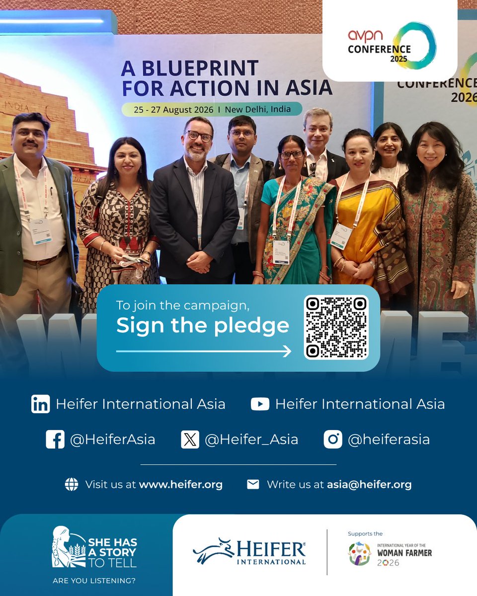 heifer_asia's tweet photo. “If I can do it, you can too. We women can move forward just like men.” 💚

Tara Devi, a Community Agro-vet Entrepreneur from Bihar, stepped onto the stage at Heifer International’s side event at the AVPN Global Conference 2026 in New Delhi and shared a message for women everywhere.

Her story is a reminder that sometimes, change begins with taking that first step.

This International Year of Women Farmers, She Has a Story to Tell, Are You Listening?

🔗 Take the pledge to join Heifer’s global campaign and support women farmers: https://t.co/dNZbYAys4O

#SheHasAStoryToTell #AreYouListening #WomenFarmers #IYWF #InternationalYearofWomenFarmer #IYWF2026