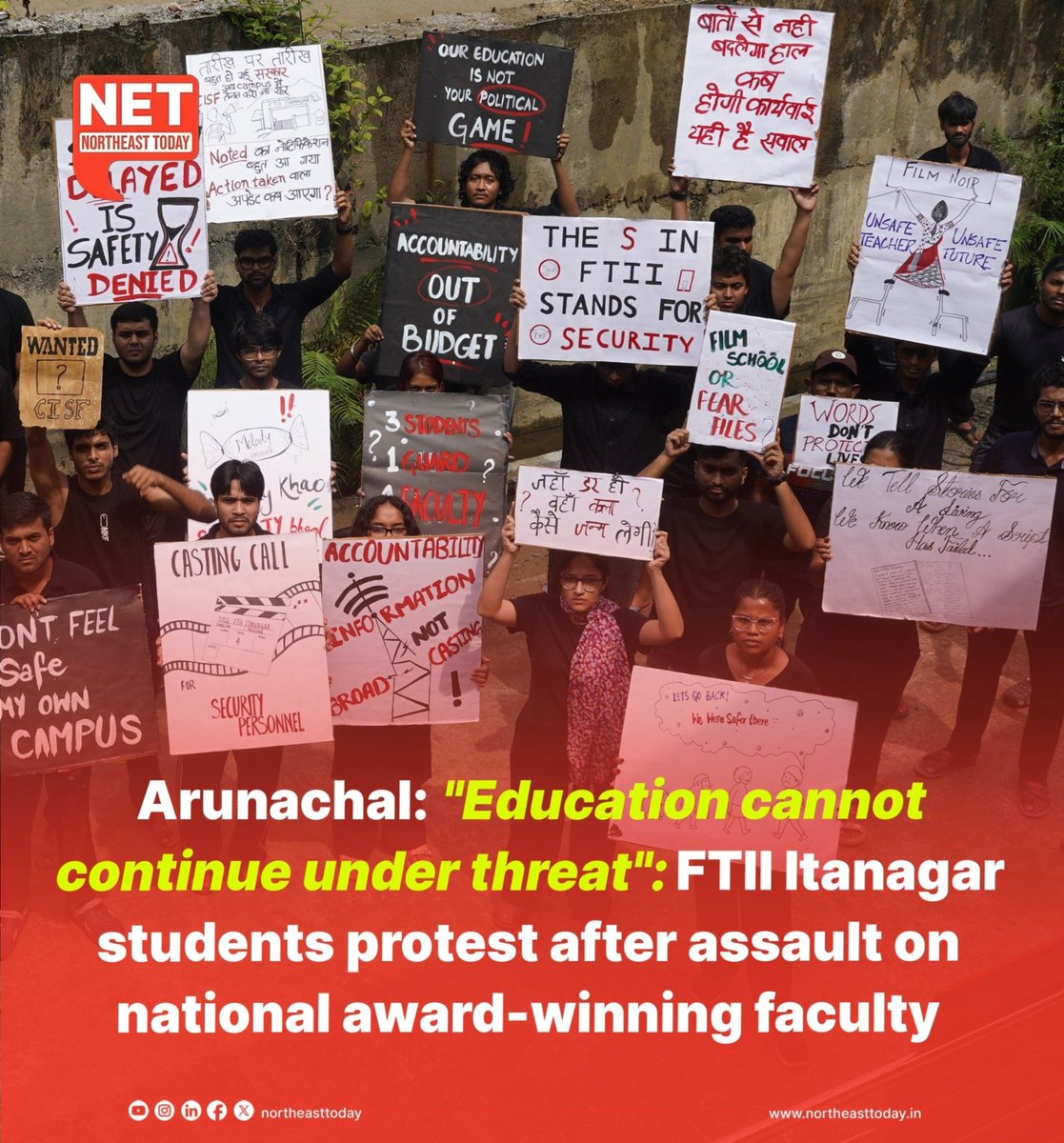 voiceofftiii's tweet photo. We, the students of FTII Itanagar, are on our 4th academic halt demanding safety and security. We request your support in amplifying our voices and helping us be heard.
@ravish_journo 
@TheDeshBhakt 
@dhruv_rathee 
@seemay 
@mohakmangal 
@Abhijeet_dipke
@varshasuman
@zoo_bear https://t.co/QP1e0owZ60