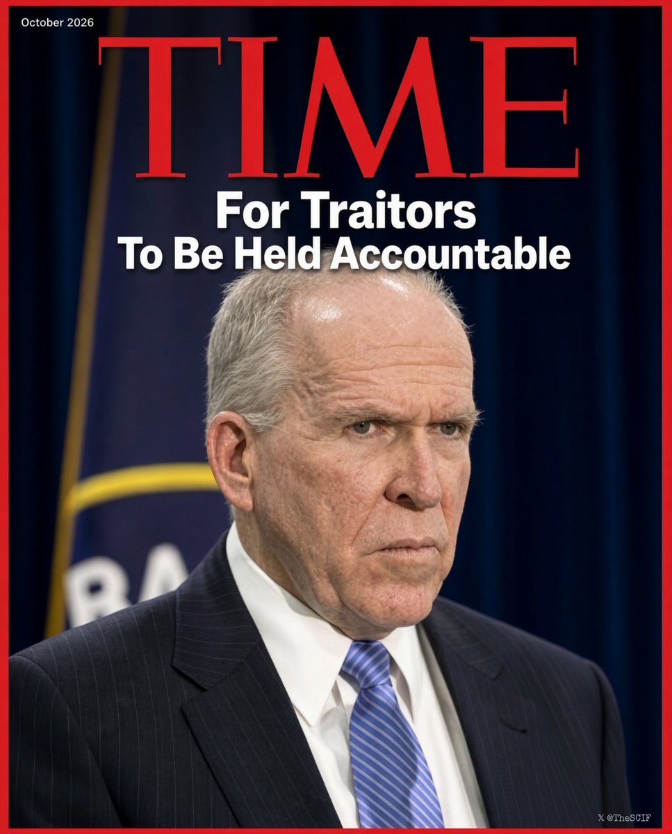 TheSCIF's tweet photo. It's time to drop the hammer on ex-CIA Dir. John Brennan for the creation of fabricated evidence, and executed coup against President Donald J. Trump.

Seditious traitors must pay a price for their crimes. https://t.co/b2WuoaNopf