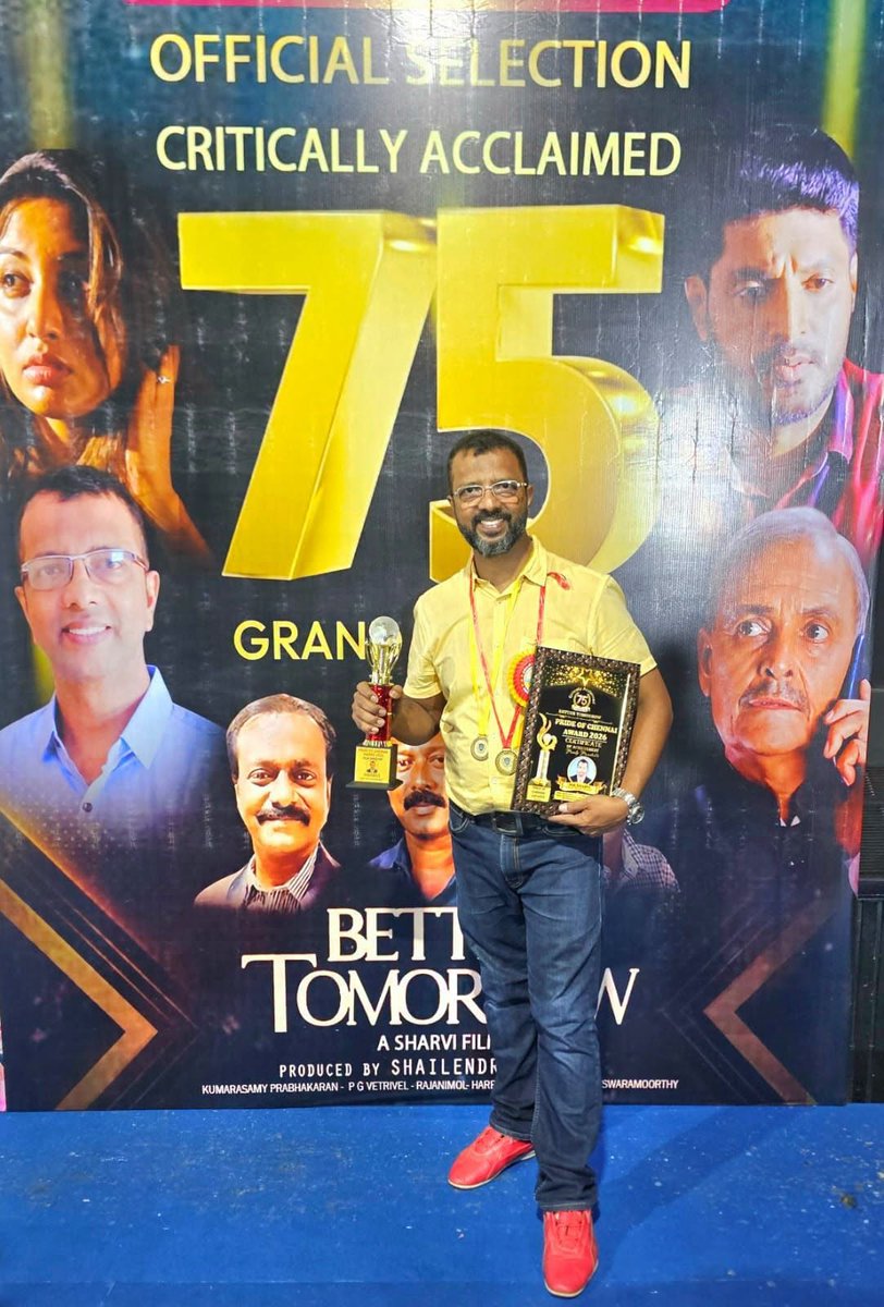 directorsharvi's tweet photo. "Celebration time!🎉"From script to screen to 75 awards. To our team this win is yours.🏆Another Milestone for Tamil Movie Better Tomorrow AWARDS & SCREENINGS Crosses 75 Awards. Movie has been recognized across the festivals🏆 ❤️💪 Thanks #75Awards #Directorsharvi #bettertomorrow https://t.co/c70Dpt98FV